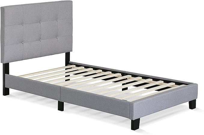 Furinno Laval Button Tufted Upholstered Platform Bed Frame, Twin, Glacier (Incomplete Box 1/2)