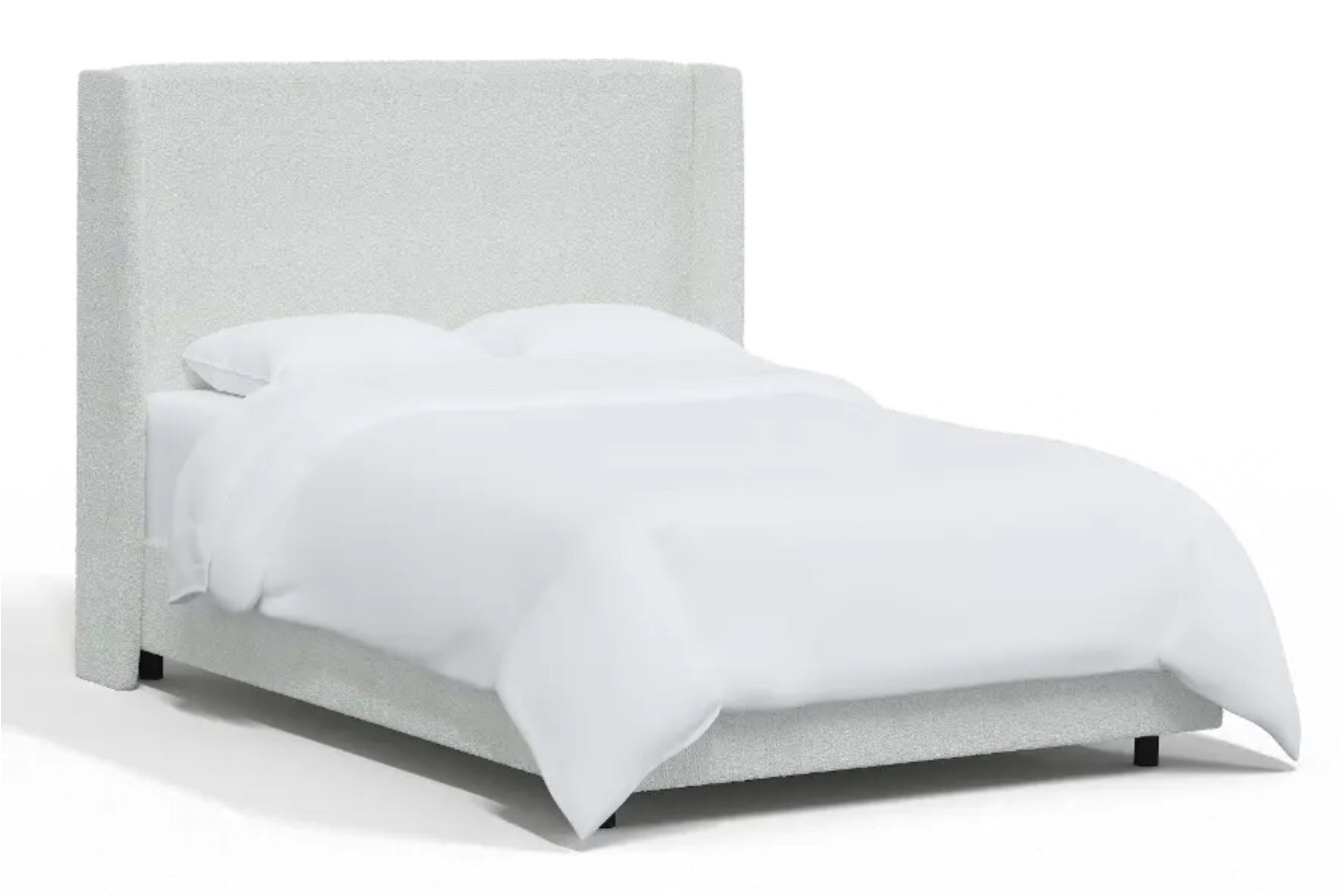 Sasha Bouclé Ivory Curved Wingback King Bed - Skyline Furniture (no headboard)(similar to stock)