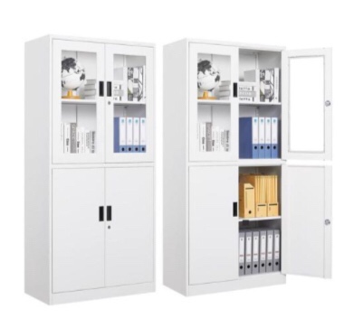 Storage Cabinet with Doors and Shelves, 71" Steel Locker Acrylic Glass Door with Lock, for School Home Office/ DBDQ2022132W