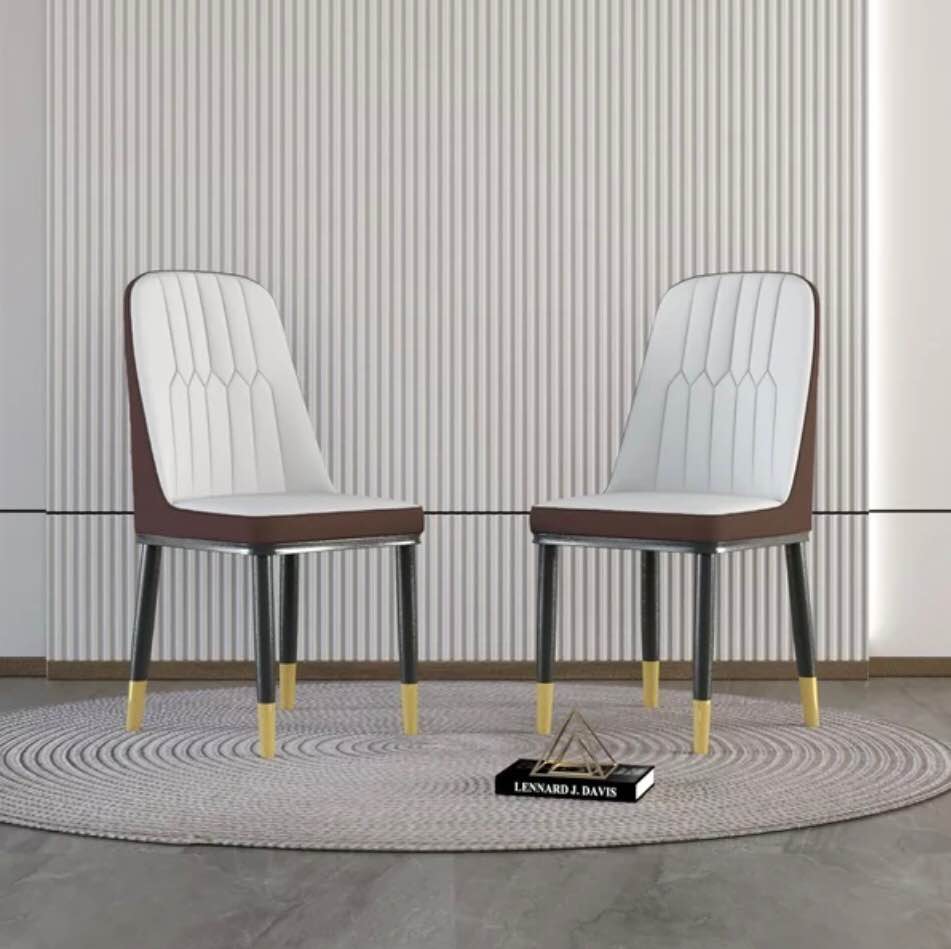 Yulika Dining Chairs Set of 2, Modern Mid-Century Style Dining Room Faux Leather Side Chairs, Accent Chairs with Sturdy Metal Legs for Kitchen Living Room,Gray