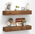 ROOREVO Rustic Wood Wall Organizer Handmade - Wooden Fireplace Shelves for Bathroom Kitchen Livingroom(Walnut, 36 Inch - 2 Pack)