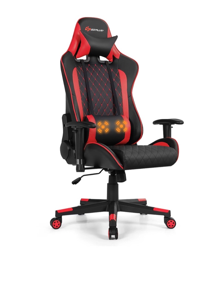 Healgen Gaming Chair Reclining Racing Chair w/Lumbar Support and Headrest Red