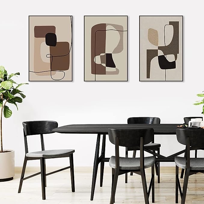 Modern Aesthetic Decor 24" x 32" Framed Wall Art,Neutral Black, White And Gray Abstract Lines Color Block Canvas Posters & Prints, Home Wall Decor Natural Decor Living Room Bedroom Bathroom