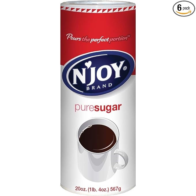 N'Joy Sugar Canister | 20 Ounce, Pack of 6 | 100% Pure Granulated Sugar| Easy Pour Lid, Bulk Size