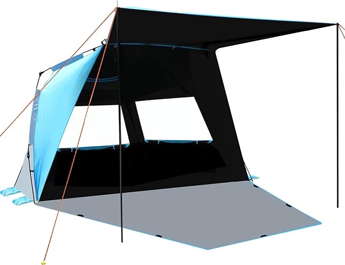 SEBOR Beach Tent, Deluxe XL Pop-up Canopy Cabana Beach Shade Tent for 4-6 Person, UPF 50+ with Dark Shelter Technology, Easy Set Up and Portable Beach Tent Sun Shelter (Pacific Blue)