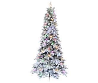 Fraser Hill Farm 6.5 Ft White Tail Slim Snowy Christmas Tree with Colorful G40 Bulbs
