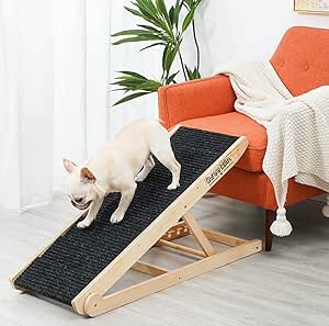 ExiBryony Pet Ramp Portable Folding Nonslip Wooden Ramp for Indoor Outdoor Bed Car Couch Non Slip Carpet Surface 39â€_x009d_ Long and 4 Levels Height Adjustable from 11.8â€_x009d_ to 17.7â€_x009d_