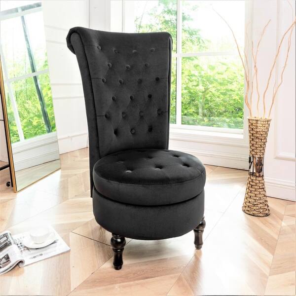 US Pride Furniture Gosser 20 in. Wide Black Velvet High Back Vanity Chair