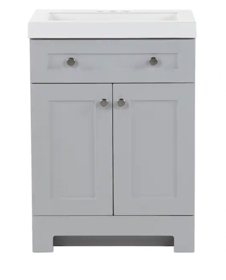 Glacier Bay Everdean 24 in. W x 19 in. D x 34 in. H Single Sink Bath Vanity in Pearl Gray with White Cultured Marble Top