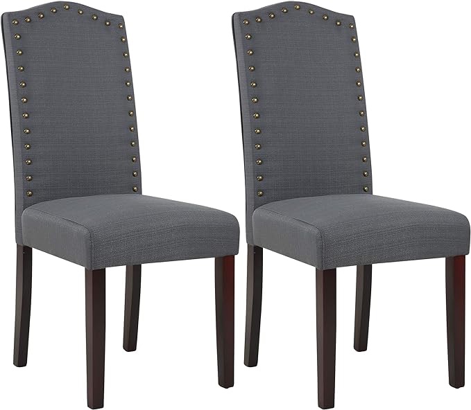 LSSPAID Dining Chairs Set of 2, High Back Fabric Upholstered Parsons Dining Room Chairs, Nail Head Trim Dining Chair, Dgray
