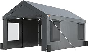 VEVOR Carport, Extra Large 12 x 20 ft Heavy Duty Car Canopy with Roll-up Ventilated Windows, Portable Garage with Removable Sidewalls, Waterproof UV Resistant All-Season Tarp for SUV, Truck, Boat