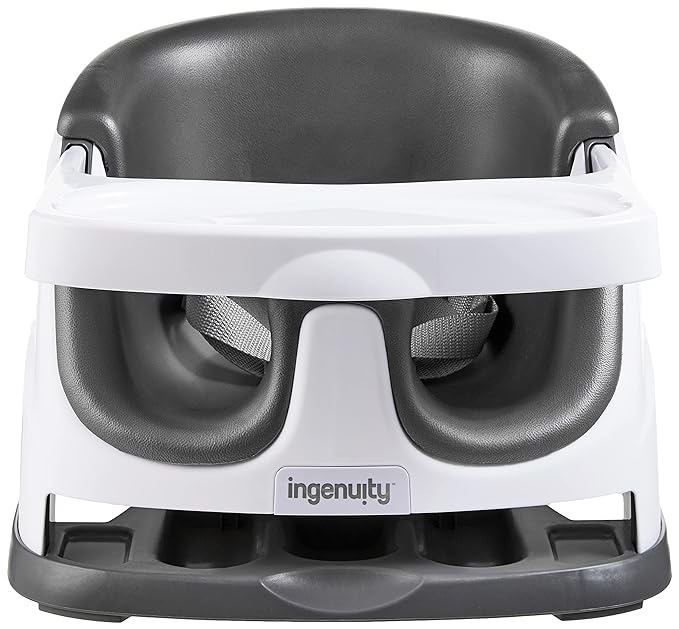 Ingenuity Baby Base 2-in-1 Booster Feeding & Floor Seat with Self-Storing Tray - Slate