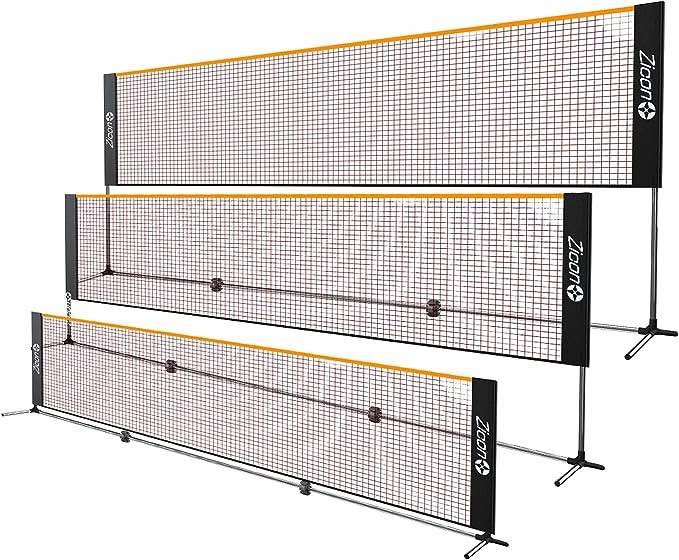 Zicon Portable Tennis Net,Stainless Steel Poles Badminton Net Set Adjustable Height Nylon Net with Carry Bag, for Kids Volleyball, Pickleball,Soccer, Indoor, Outdoor Court, Backyard, Beach, Driveway