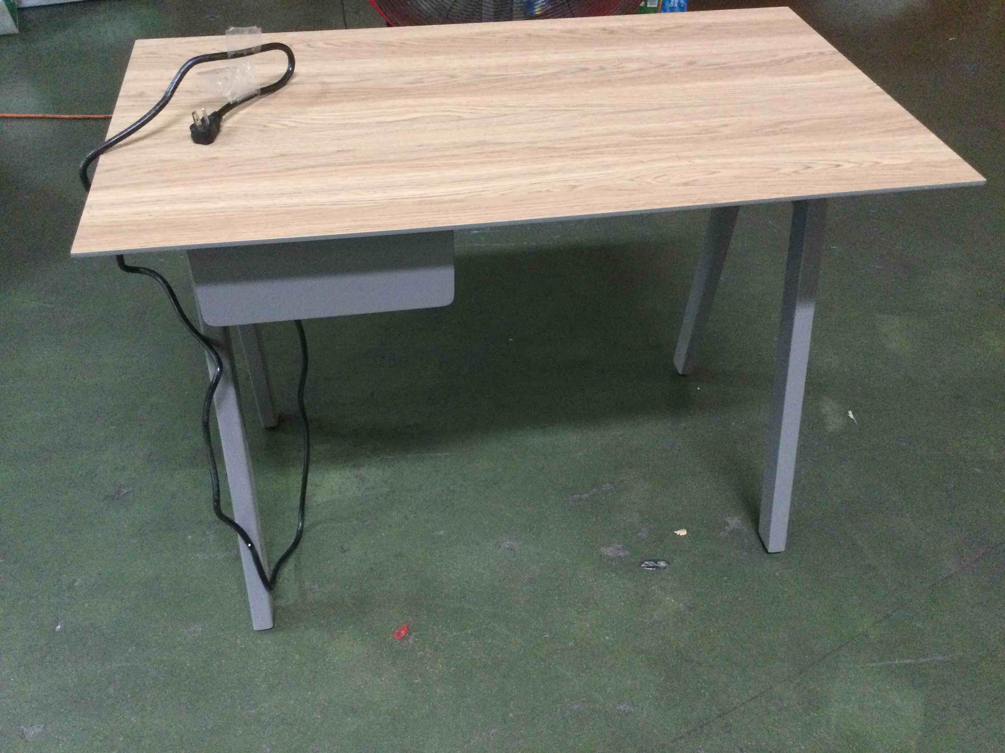 Landing Desk With Outlets, Light Oak/Gray Base