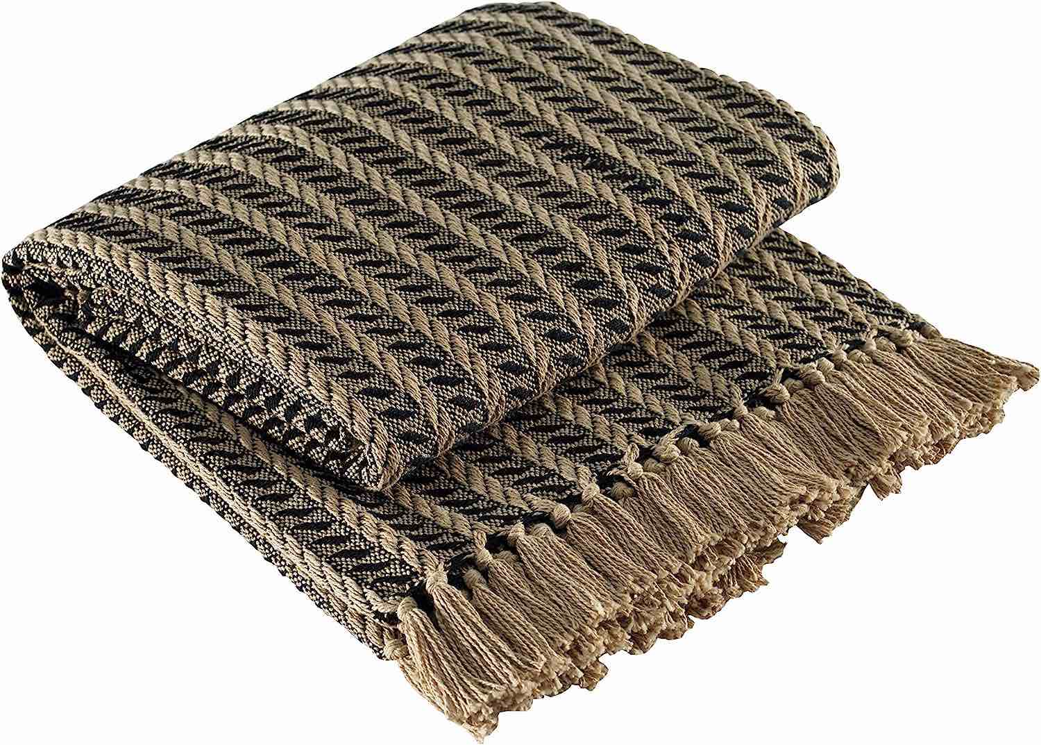 Landing Throw Blanket With Fringe, Brown/Black