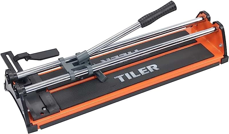 TILER 14 Inch Manual Tile Cutter, Professional Porcelain Ceramic Tile Cutter with Chrome Plated Solid Rails, Tungsten Carbide Cutting Wheel, Adjustable Fence Gauge, Anti-Skid Feet 8103E-2