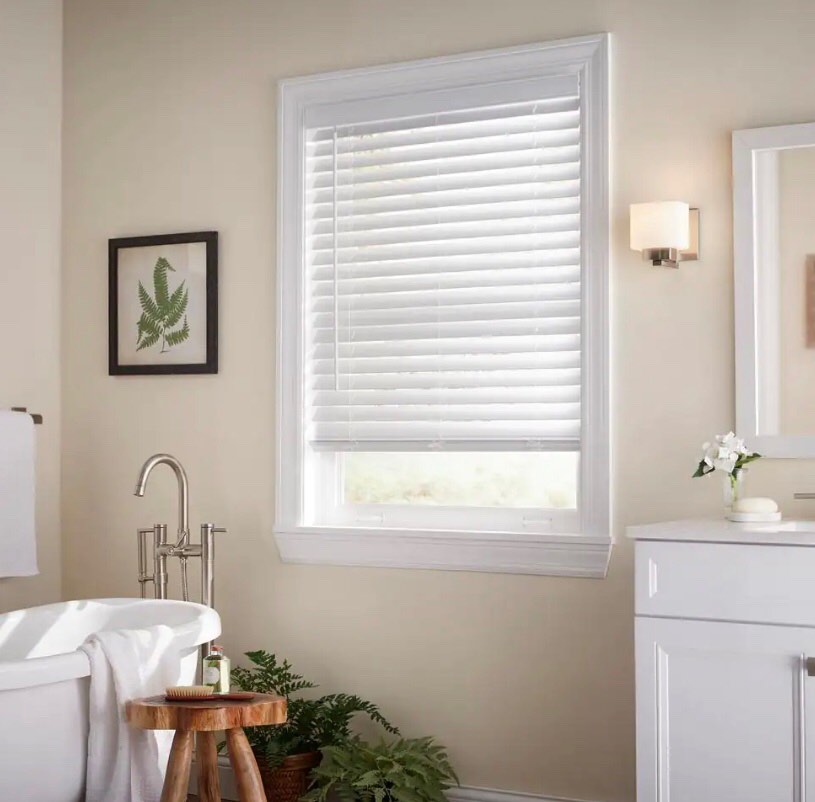Home Decorators Collection White Cordless Faux Wood Blinds for Windows with 2 in. Slats - 53 in. W x 72 in. L (Actual Size 52.5 in. W x 72 in. L), Set of 2