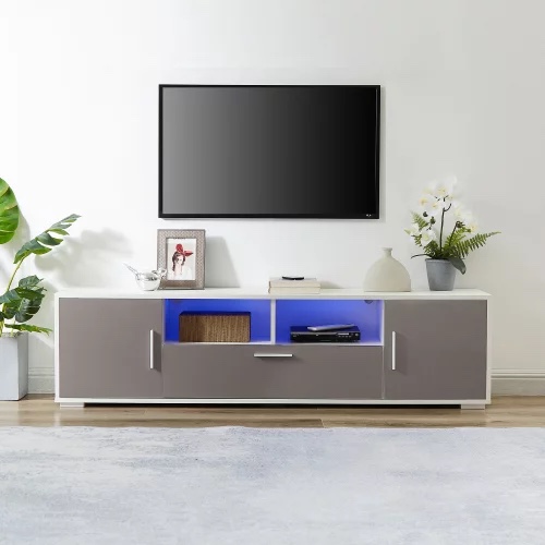 ZICOO TV Cabinet White Grey Modern TV Stand High Gloss Front TV Cabinet Locker Can Assemble in Living Room or Bedroom