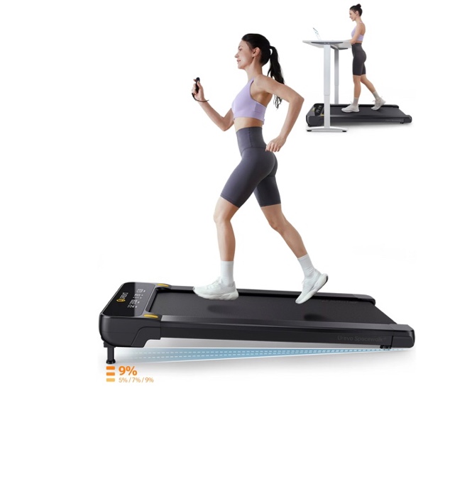 UREVO Treadmill with 9% Auto Incline, ?2.5 HP Under Desk Treadmill with Remote Control Walking Pad for Home Office 265lbs