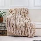 Chanasya Ruched Luxurious Soft Faux Fur Throw Blanket - Fuzzy Plush and Elegant with Reversible Mink Blanket for Sofa Chair Couch Living Room Birthday Gift and Home Decor (50x65 Inches) Beige