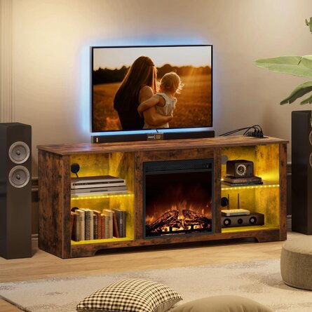 Akiro Fireplace TV Stand with LED Lights and Power Outlets for TVs up to 65"