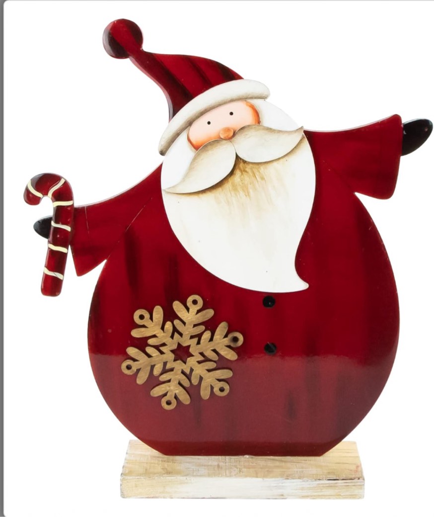 12" Santa with Candy Cane Wooden Christmas Decoration