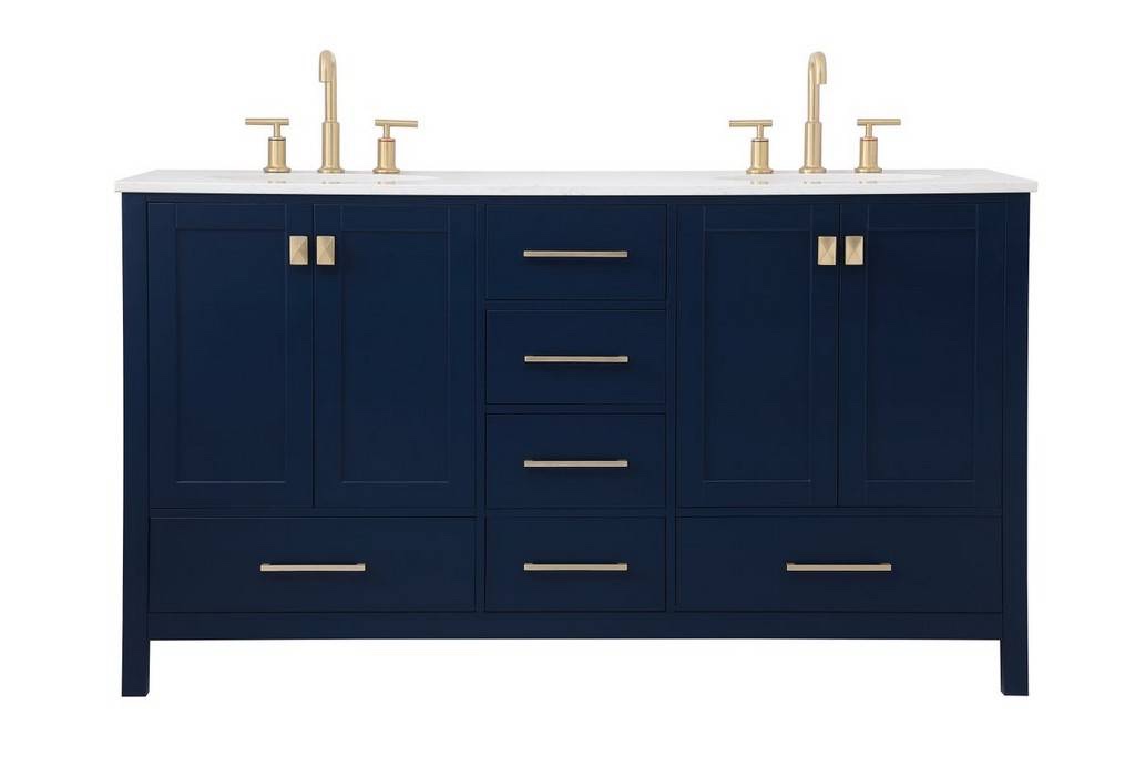 60 inch Double Bathroom Vanity in Blue - Elegant Lighting VF18860DBL