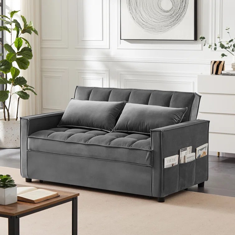 Kishana 58.26" Velvet Square Arm Sofa Bed INCOMPLETE ( box 2)