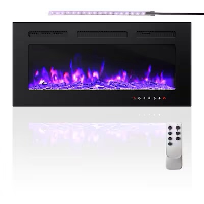 Clihome 36.02-in W Black Fan-forced Electric Fireplace