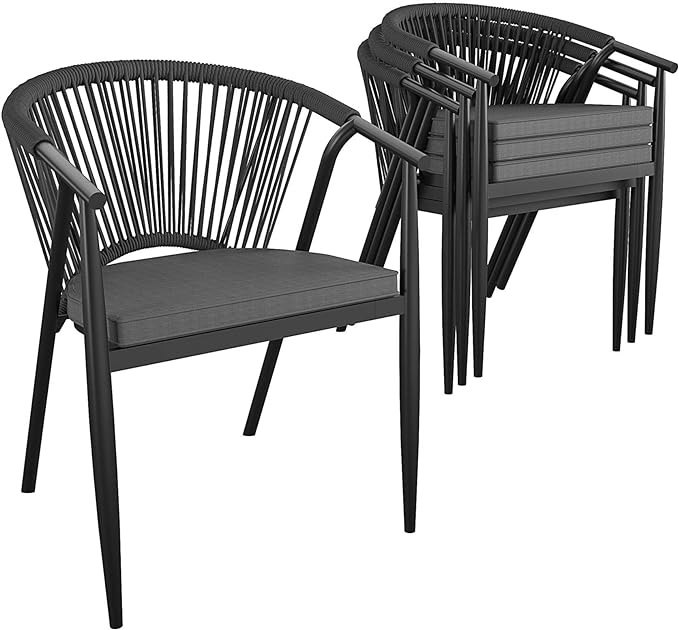 CosmoLiving by Cosmopolitan, Circi Collection, Stacking Dining Chair with Rope Weave, 4-Pack