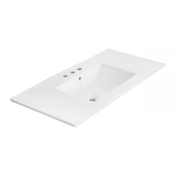 36" White Rectangular Single Vanity Top with Faucet Hole and Backsplash/Overflow(incomplete, Top Only)