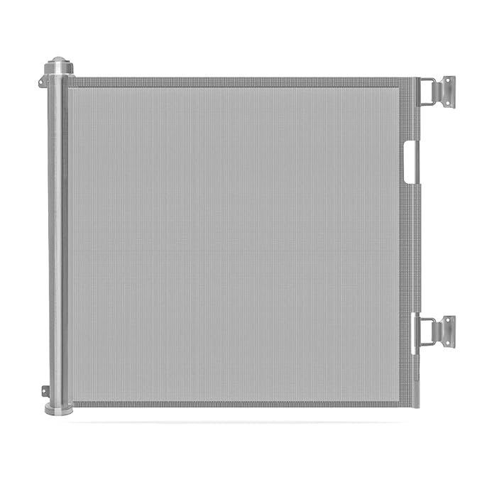 Retractable Baby Gate for Stairs Doorways - Wiscky Extra Wide Safety Kids Child Pets Puppy Cat Dog Gates 33" Tall, Extends to 59" Wide, Easy to Roll and Latch Toddlers Gate Indoor/Outdoor (Gray) 33x59 Inch Gray