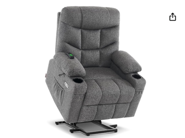 MCombo Regular Power Lift Recliner Chair with Extended Footrest for Elderly People, Fabric 7287 (Dark Gray, Regular)