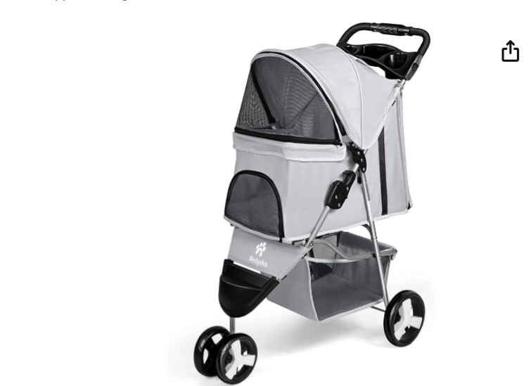 Dog Stroller, Pet Stroller for Small Dogs, Up to 33 lbs, Travel Folding Carrier with Storage Basket, Grey