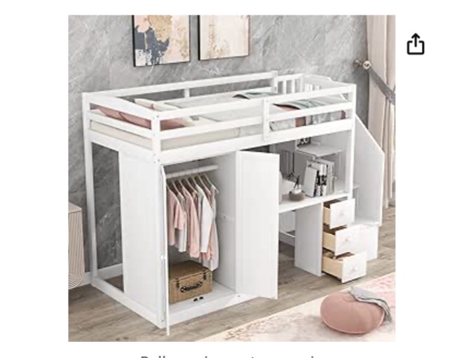 Ezrajames Twin Storage Kids Loft Bed Frame with Wardrobe ,Desk and Staircase