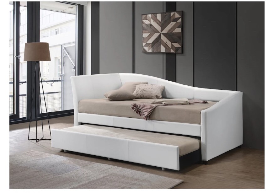 White Faux Leather Twin Daybed & Trundle(Incomplete box 2 of 3 )