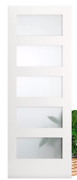 5 Frosted Glass Panel Shaker Style Interior Door (Primed)