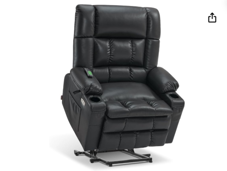 MCombo Large Dual Motor Power Lift Recliner Chair Sofa with Massage and Heat for Big Elderly People, Infinite Position, USB Ports, Faux Leather R7891 (Black, Large-Wide)