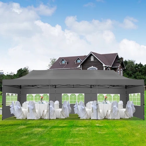 30 Ft. W x 10 Ft. D Heavy Duty Pop-Up Party Tent Canopy with 8 Sidewalls, Sandbags, Roller Bag
