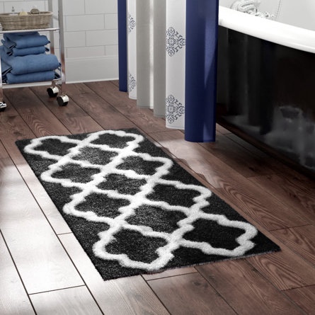 Freida 24x60-inch Cotton Bathroom Rug with Trellis Pattern and Non-Slip Base - Machine Washable