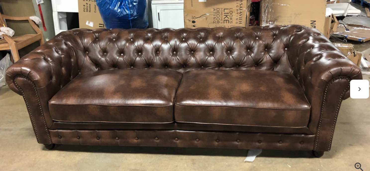 Emmalyn Faux Leather Rolled Arm Chesterfield Sofa