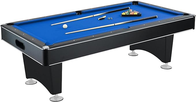 Hathaway Hustler 7’-8’ Pool Table with Blue Felt, Internal Ball Return System, Easy Assembly, Pool Cues and Chalk