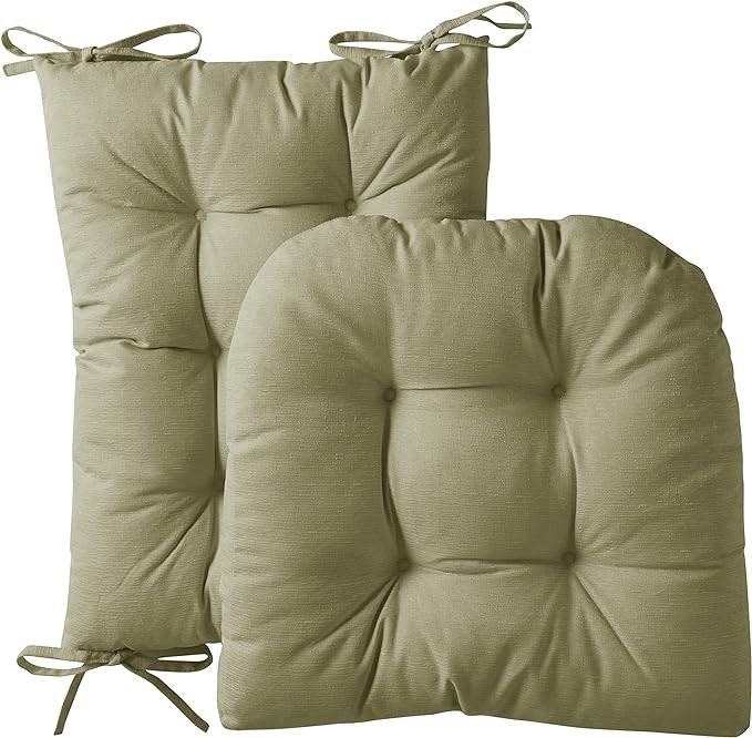 Sweet Home Collection Rocking Chair Cushion Premium Tufted Pads Non Skid Slip Backed Set of Upper and Lower with Ties, 1 Count (Pack of 1), Sage