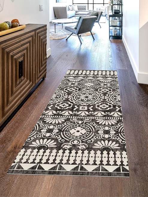 Studio M Floor Flair Copenhagen Neutral Contemporary - 2.5 x 7 Ft Decorative Vinyl Rug - Non-Slip, Waterproof Floor Mat 
