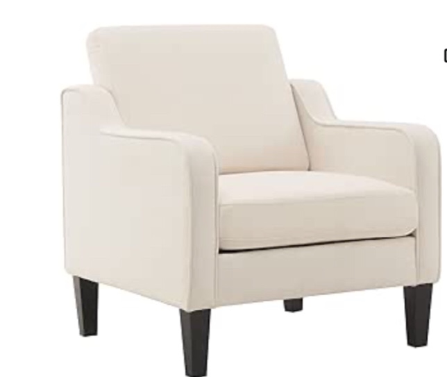 VINGLI Mid Century Modern Fabric Accent Chair,Beige for Living Room Upholstered Armchair with Scooped Arms for Bedroom,Apartment,Studio,Office,Waiting Room,Beige