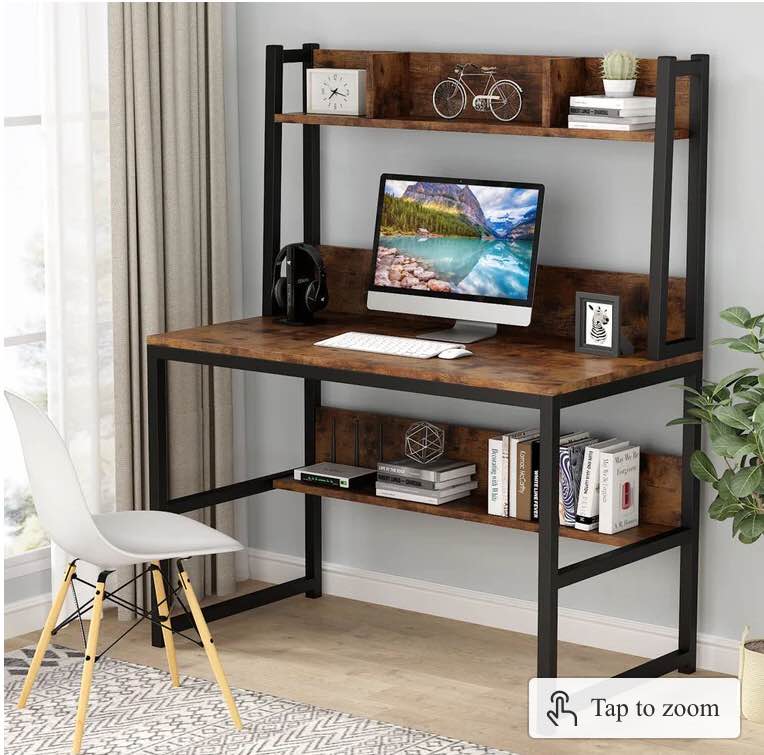 55" Tall Computer Desk, Home Office Desk with Hutch and Shelves