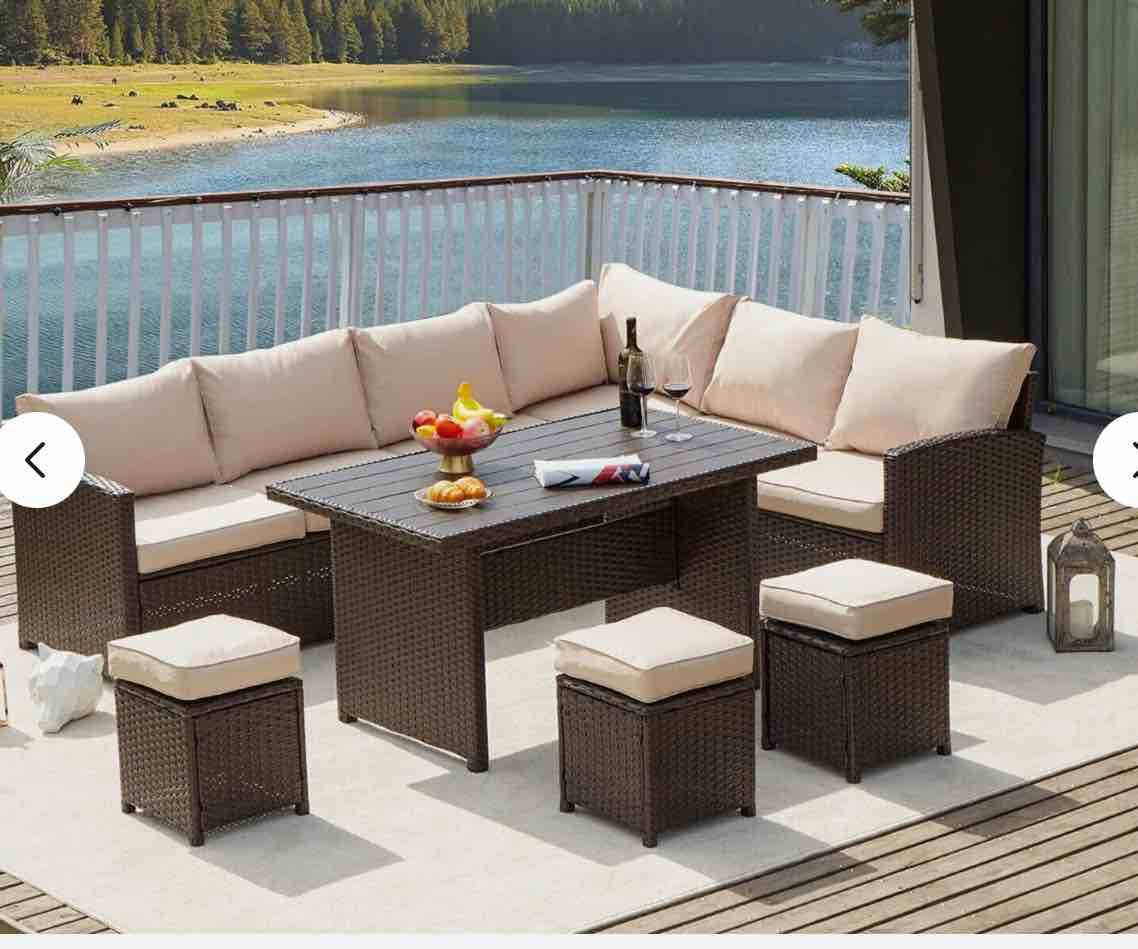 AECOJOY 7 Pieces Patio Furniture Set Outdoor Sectional Sofa Garden Rattan Sets(incomplete box 2/4)