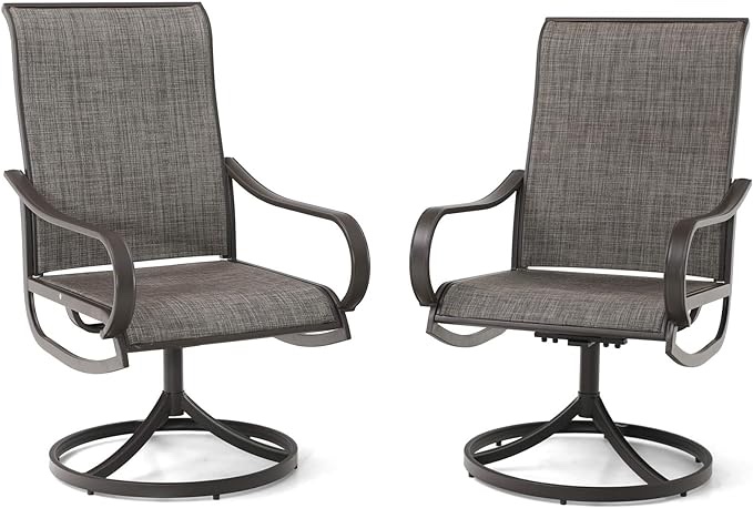 E02GF115 PHI VILLA Patio Swivel Dining Chairs Set of 2, Outdoor Kitchen Garden Porch Chair with Textilene Mesh Fabric, Patio Furniture Gentle Rocker Chair with Back, Brown Metal Frame(incomplete)
