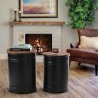 Spirit Solid Wood Drum Nesting Tables with Storage