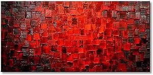 Seekland Art Hand Painted Large Oil Painting Texture Red Abstract Canvas Wall Art Decor Modern Contemporary Stretched Artwork Framed Ready to Hang for Bedroom Living Room